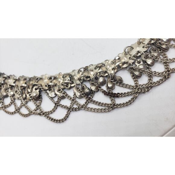 Vintage Middle East Silver Bib Necklace or Belt Chain Dangle Ball Belly Dancer - Picture 1 of 10